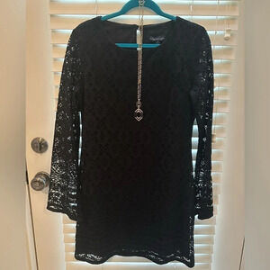 Navy Blue Long Sleeve Dress in lace